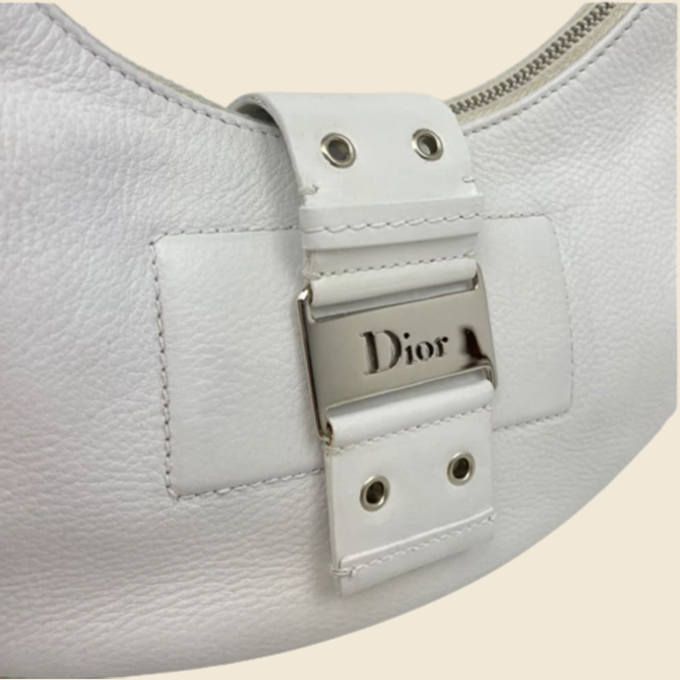CHRISTIAN DIOR 2002 WHITE LEATHER STREET CHIC HOBO MOON BAG