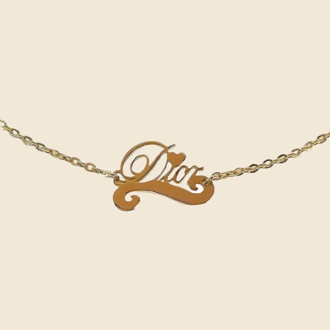 CHRISTIAN DIOR GOLD SCRIPT LOGO CHARM NECKLACE