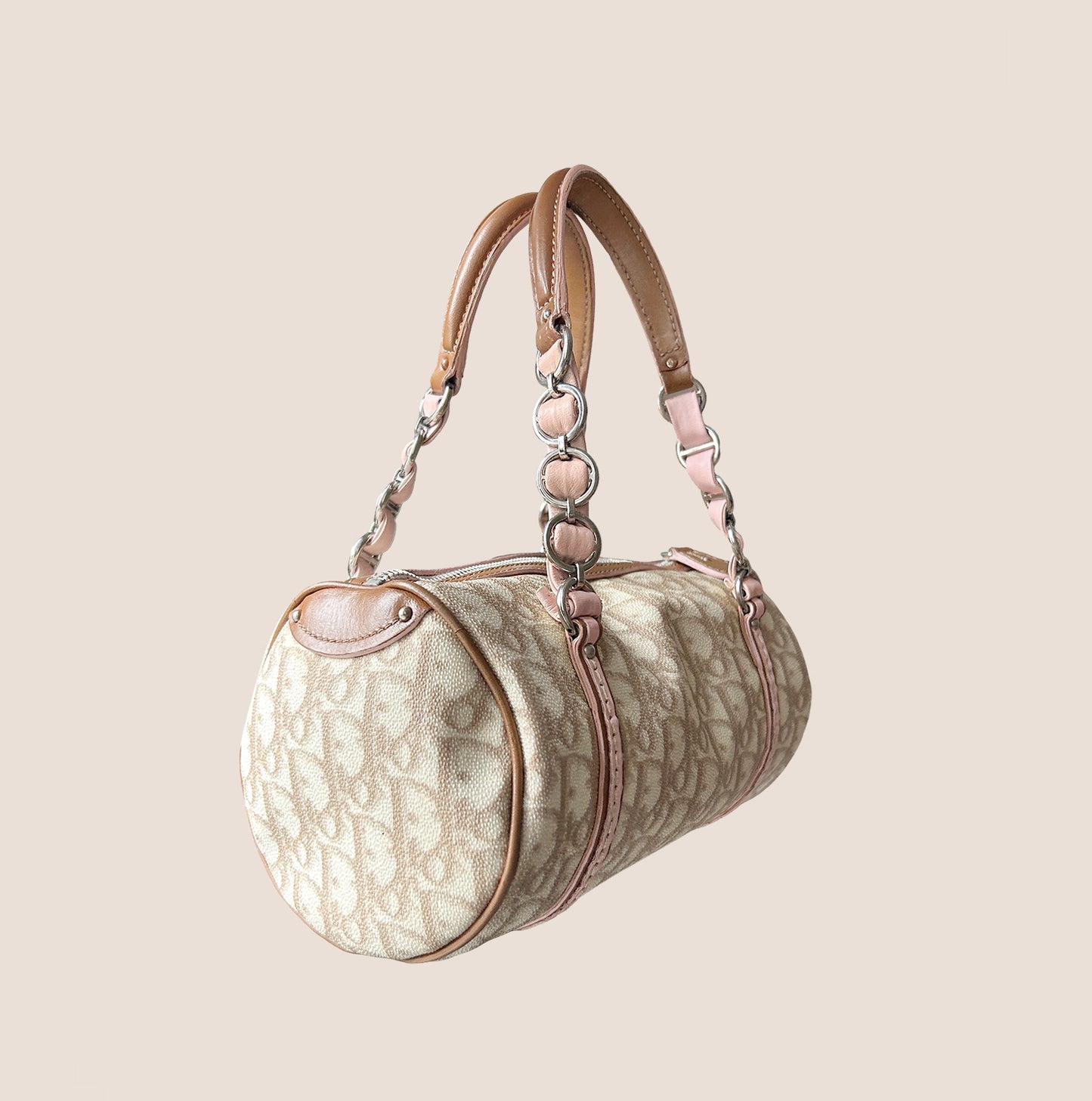 CHRISTIAN DIOR 2007 BEIGE & PINK ROMANTIQUE MINI BARREL BAG