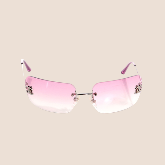 CHANEL 90s CRYSTAL FADED PINK CC LOGO RIMLESS SUNGLASSES