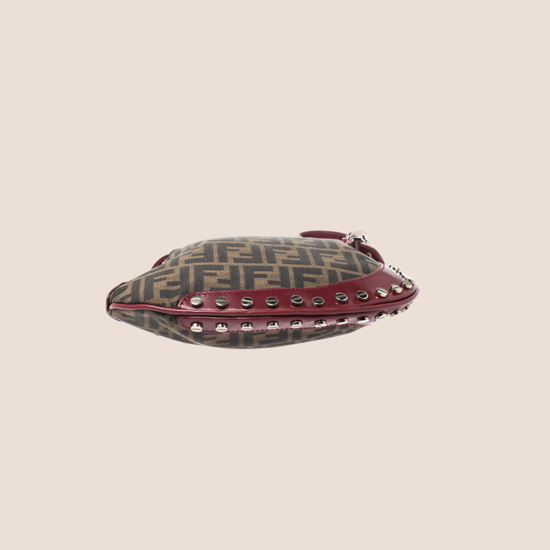 FENDI TOBACCO ZUCCA CANVAS STUDDED OYSTER HOBO BAG
