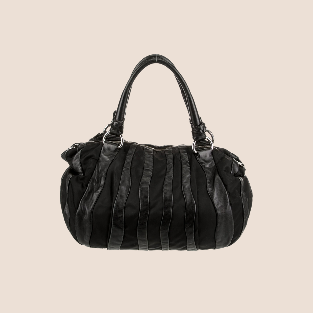 PRADA 2000 BLACK NAPPA WAVES HANDBAG