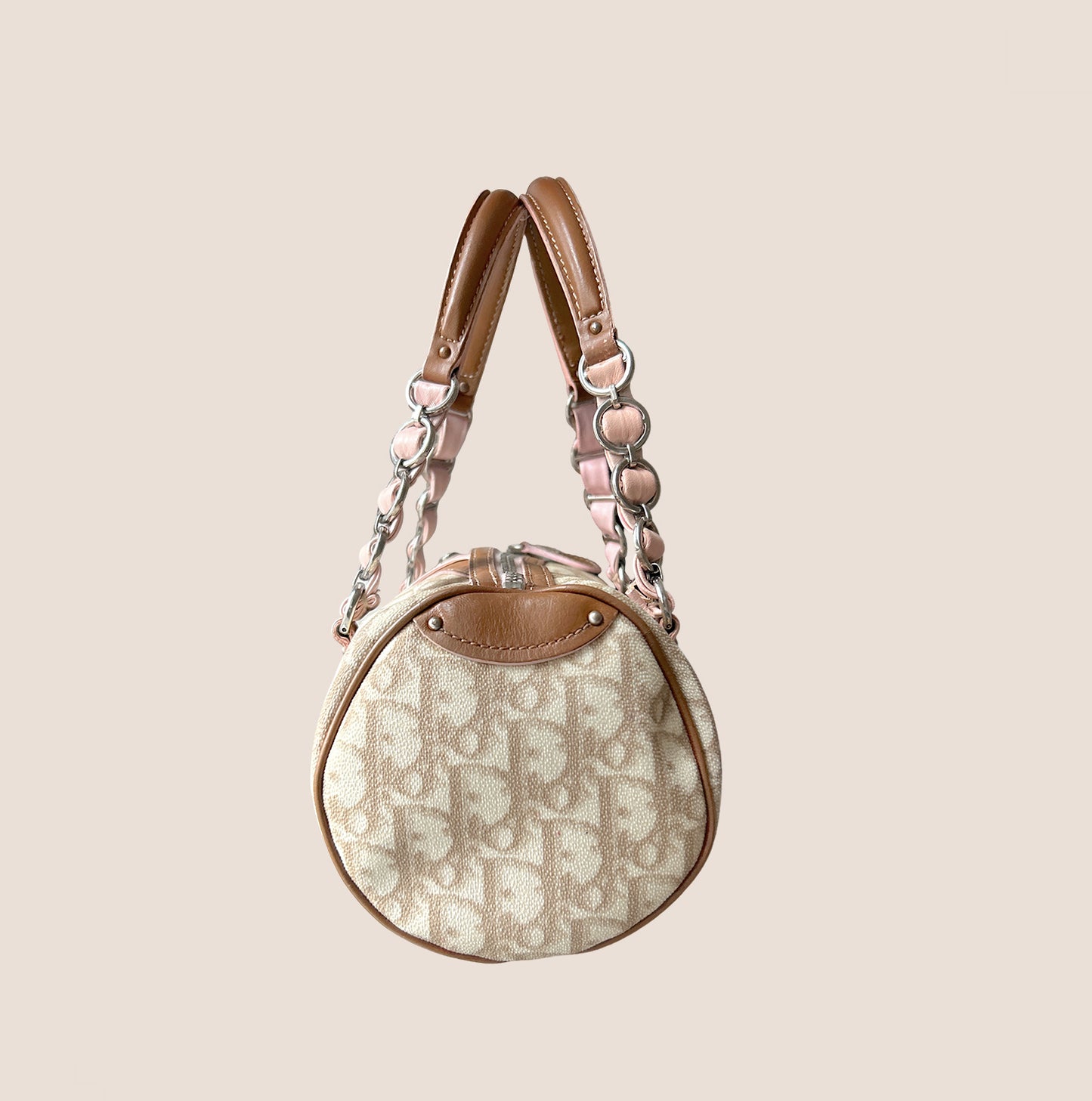 CHRISTIAN DIOR 2007 BEIGE & PINK ROMANTIQUE MINI BARREL BAG