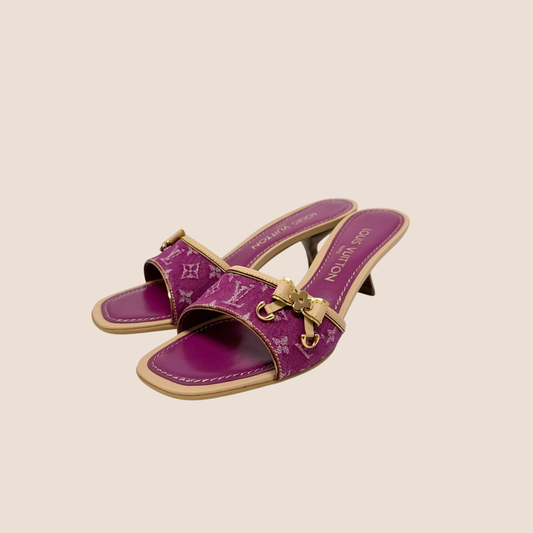 LOUIS VUITTON PINK DENIM MONOGRAM KITTEN HEELS