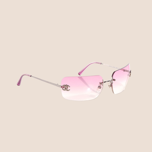 CHANEL 90s CRYSTAL FADED PINK CC LOGO RIMLESS SUNGLASSES