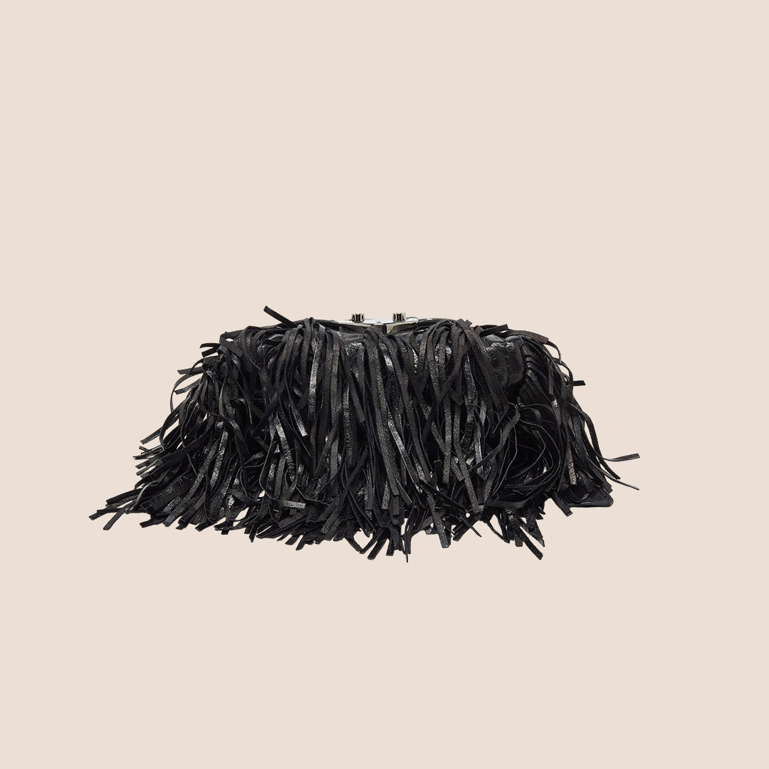PRADA BLACK LEATHER FRINGE SHOULDER BAG