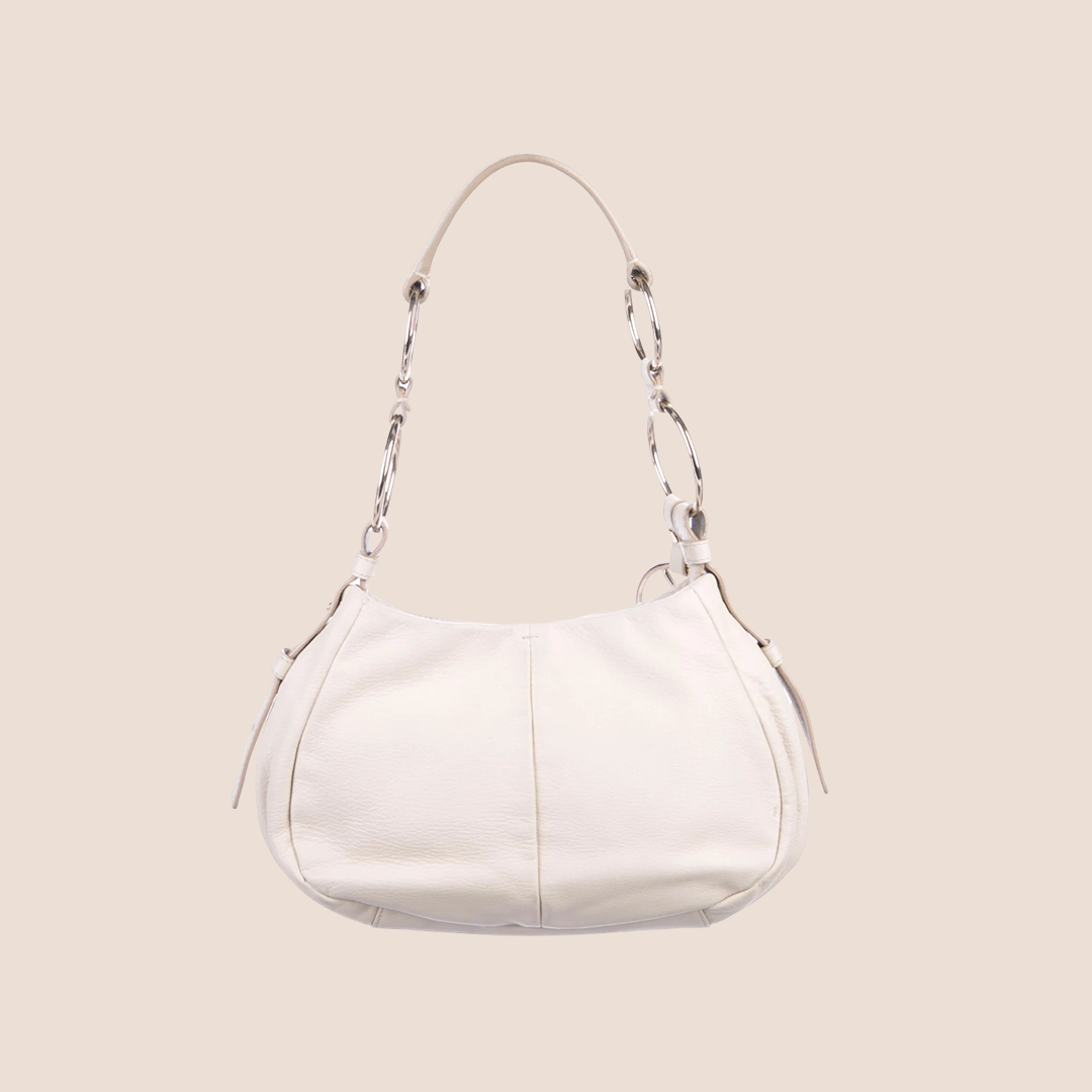 YVES SAINT LAURENT WHITE LEATHER RING SAHARIENNE BAG