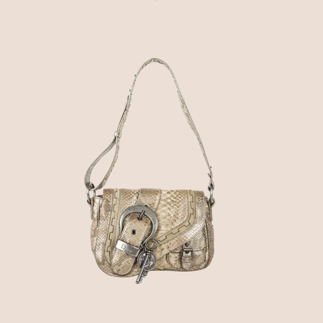 CHRISTIAN DIOR LIMITED EDITION GLITTER PYTHON MINI GAUCHO BAG