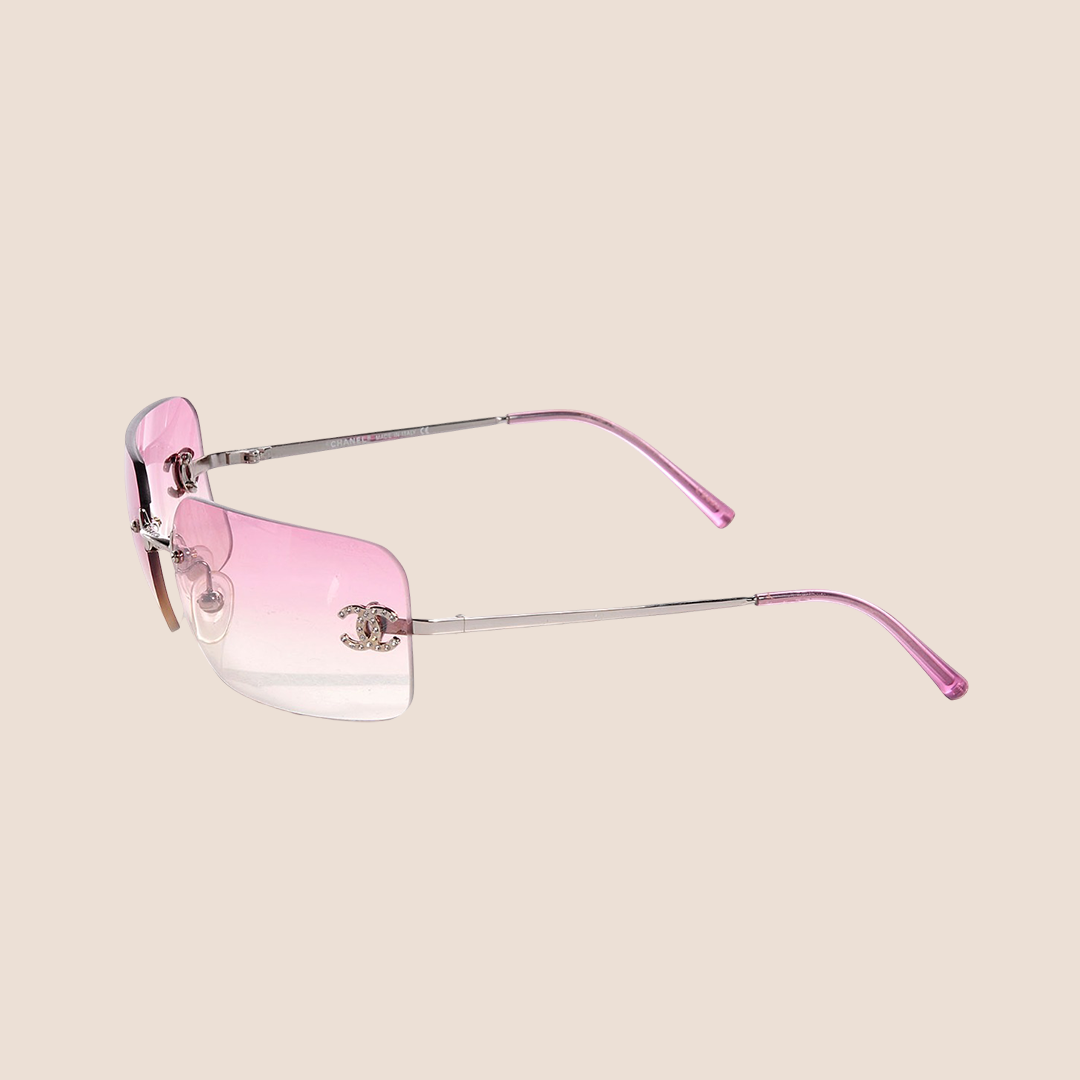 CHANEL 90s CRYSTAL FADED PINK CC LOGO RIMLESS SUNGLASSES