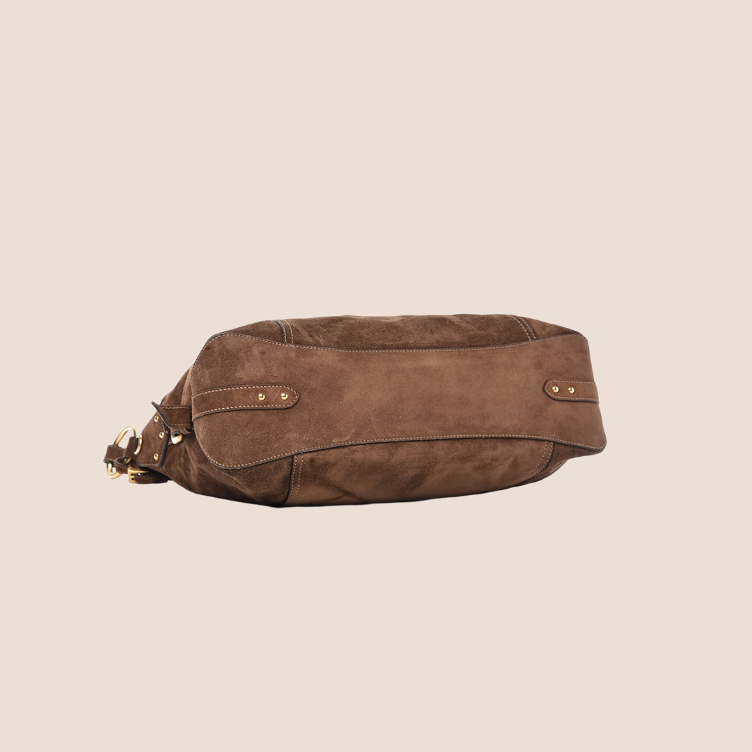 PRADA 2000 BROWN SCAMOSCIATO SUEDE HOBO BAG