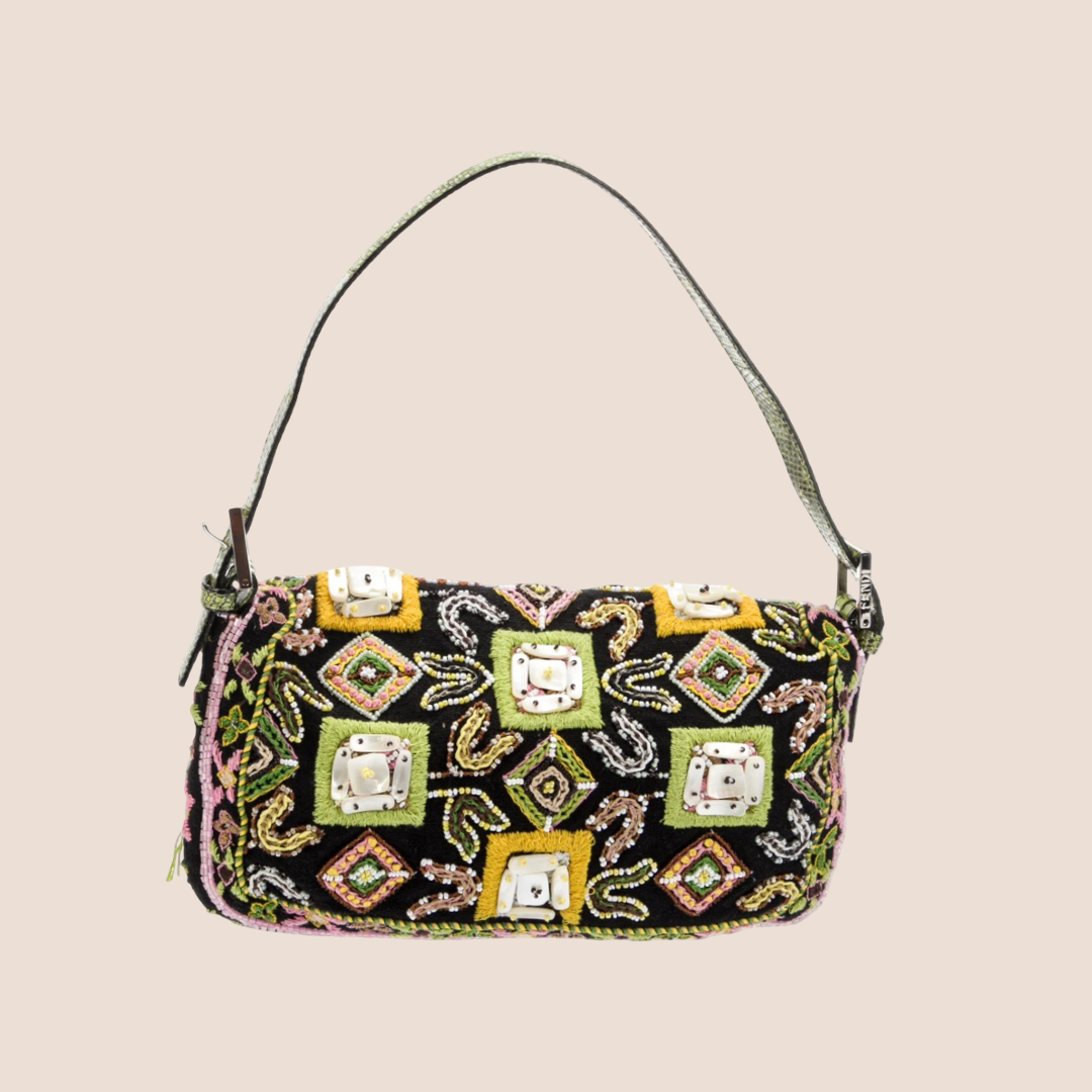 FENDI 2000 LIZARD TRIMMED BEADED BAGUETTE BAG