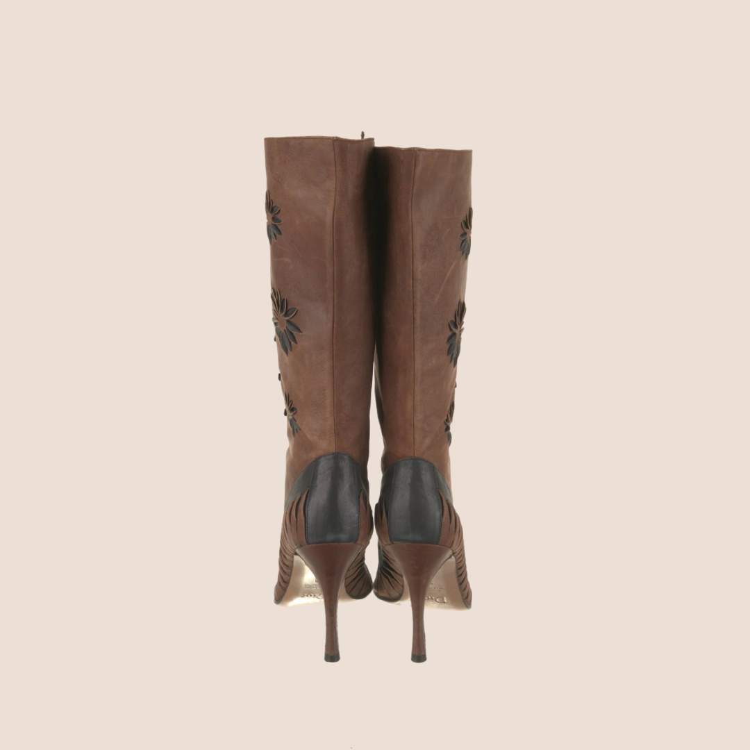 CHRISTIAN DIOR LEATHER FLORAL CUT-OUT LACE-UP BOOTS