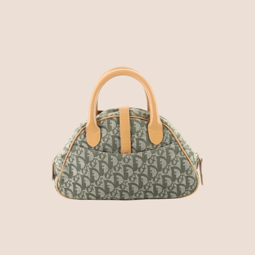 CHRISTIAN DIOR GREEN DIORISSIMO CANVAS SADDLE MINI BOWLER BAG
