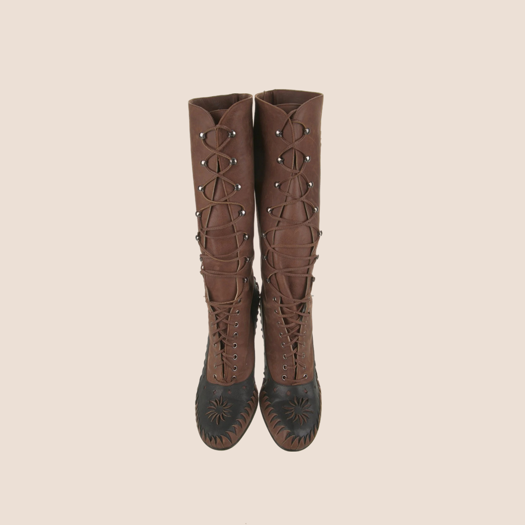 CHRISTIAN DIOR LEATHER FLORAL CUT-OUT LACE-UP BOOTS