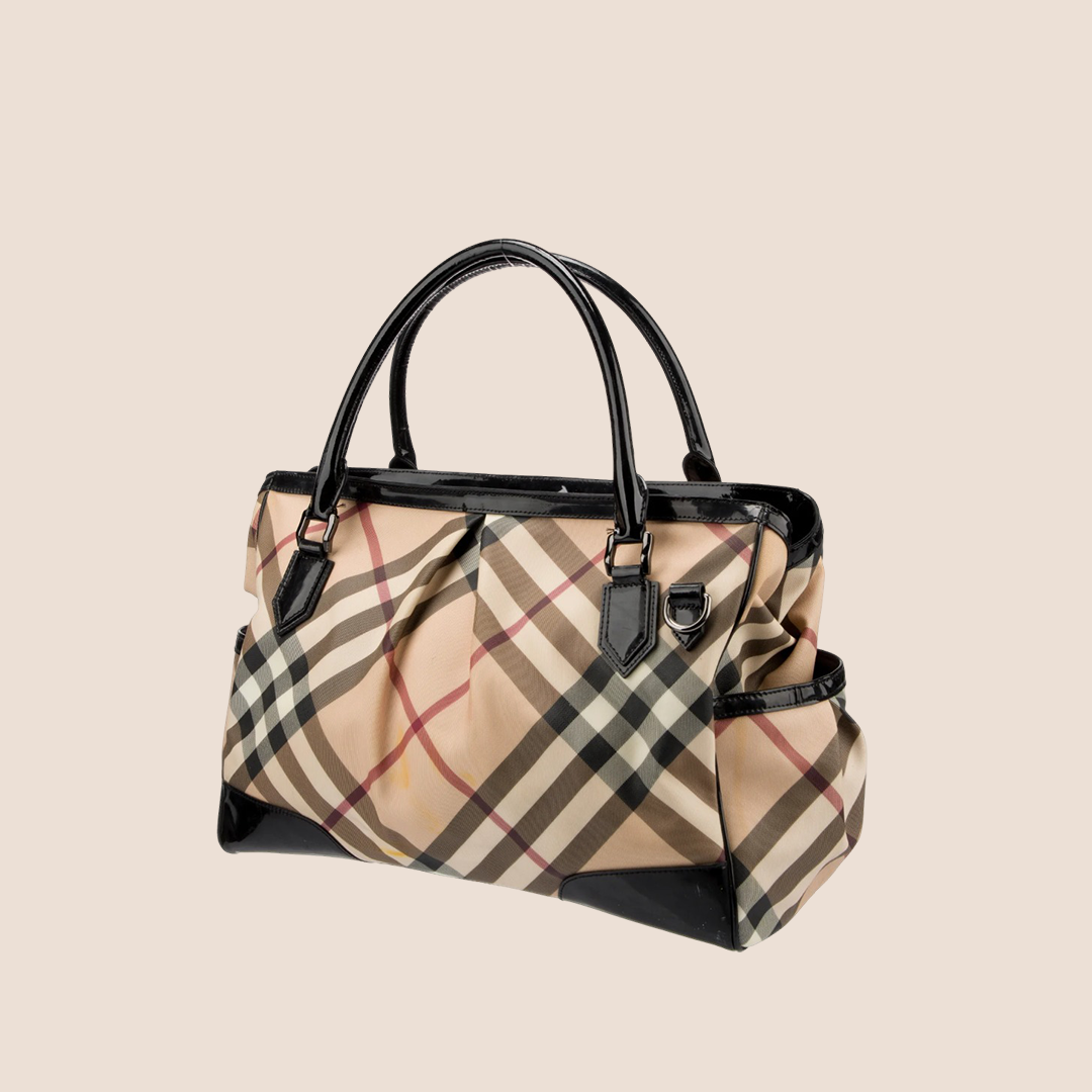 BURBERRY MADISON NOVA CHECK BLACK LEATHER DIAPER BAG