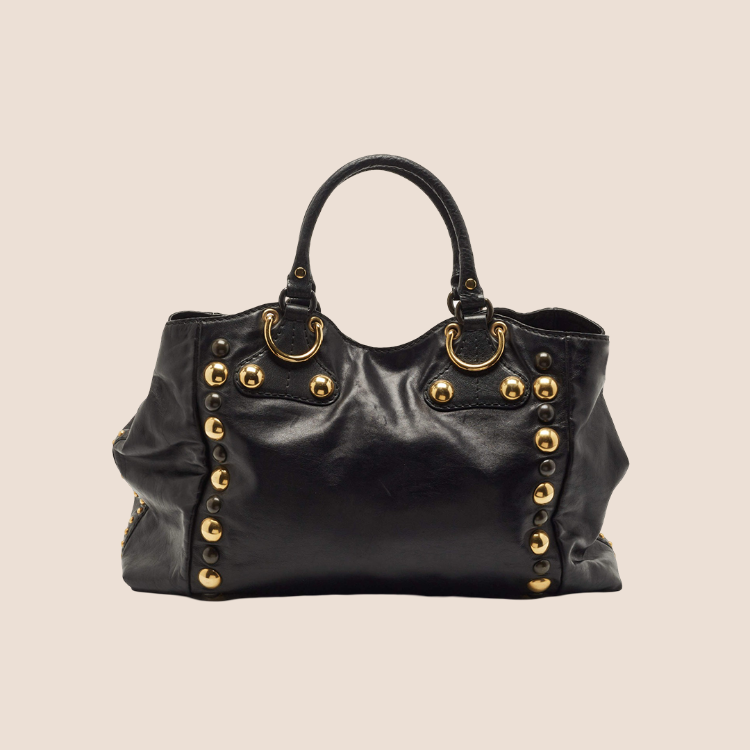 GUCCI BLACK GLAZED LEATHER SUEDE BABOUSKA HEART TOTE BAG