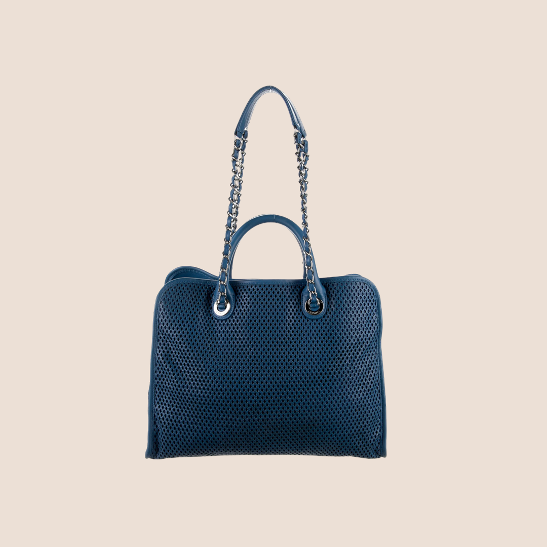 CHANEL BLUE LEATHER UP IN THE AIR TOTE BAG