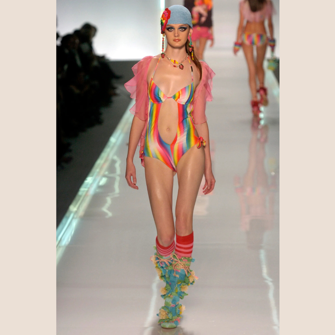 CHRISTIAN DIOR SS 2005 RAINBOW LOGO SWIMSUIIT