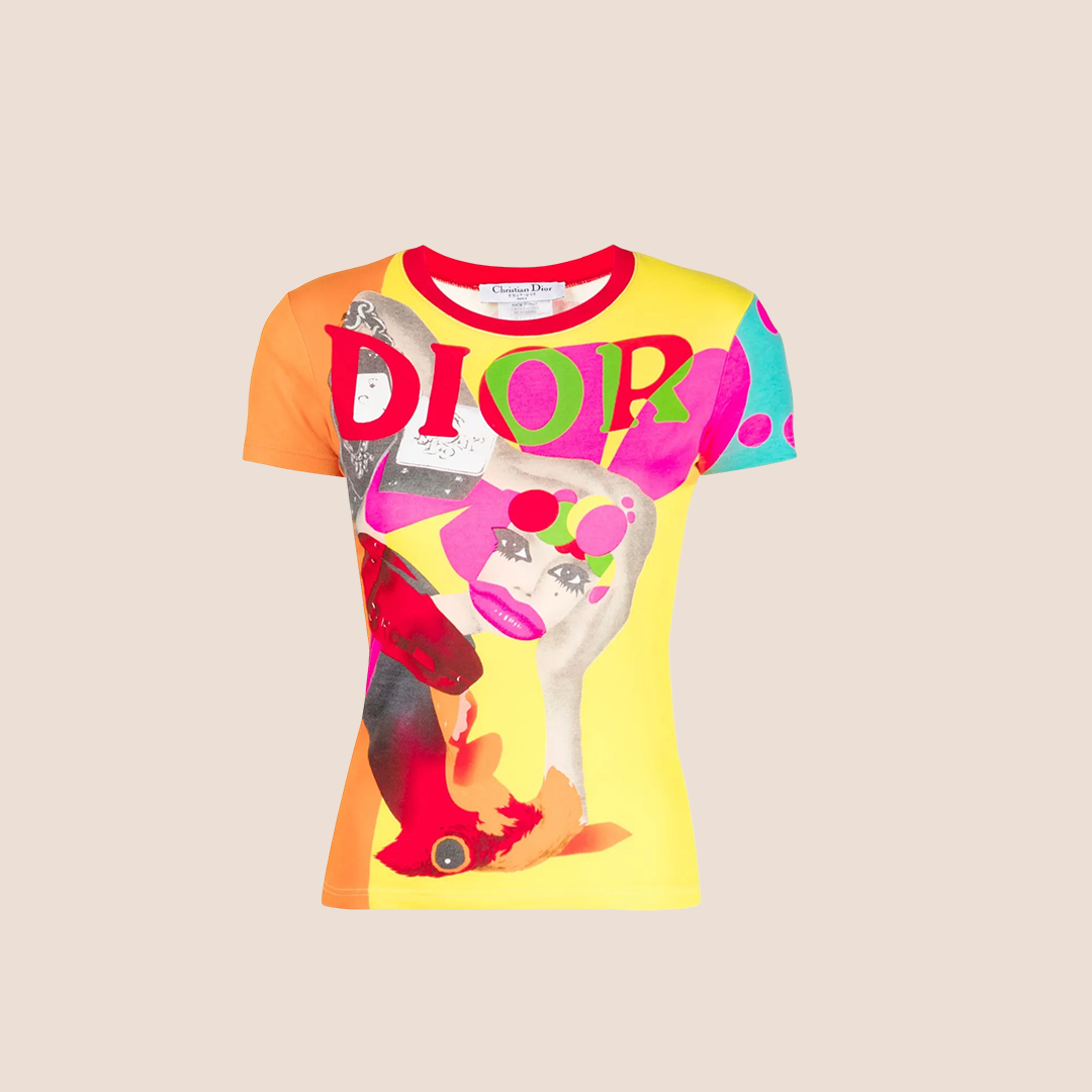CHRISTIAN DIOR 2005 RUNWAY MULTICOLOR POP ART PRINT T-SHIRT