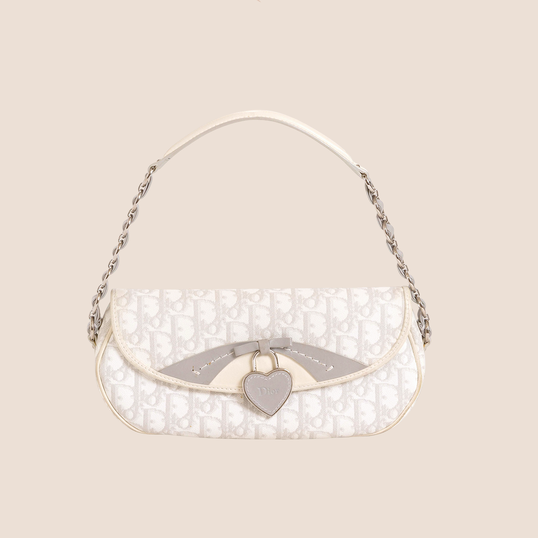 CHRISTIAN DIOR 2007 WHITE & GREY ROMANTIQUE BAGUETTE BAG