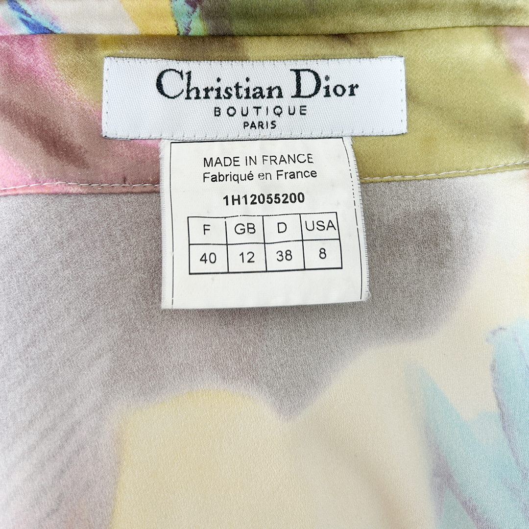 CHRISTIAN DIOR FALL 2001 SILK FLORAL CHECK SLEEVELESS SHIRT
