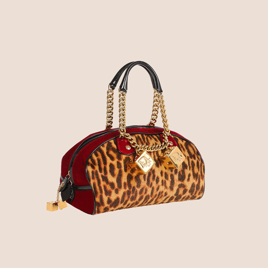 CHRISTIAN DIOR 2004 LEOPARD PRINT VELVET GAMBLER DICE BAG