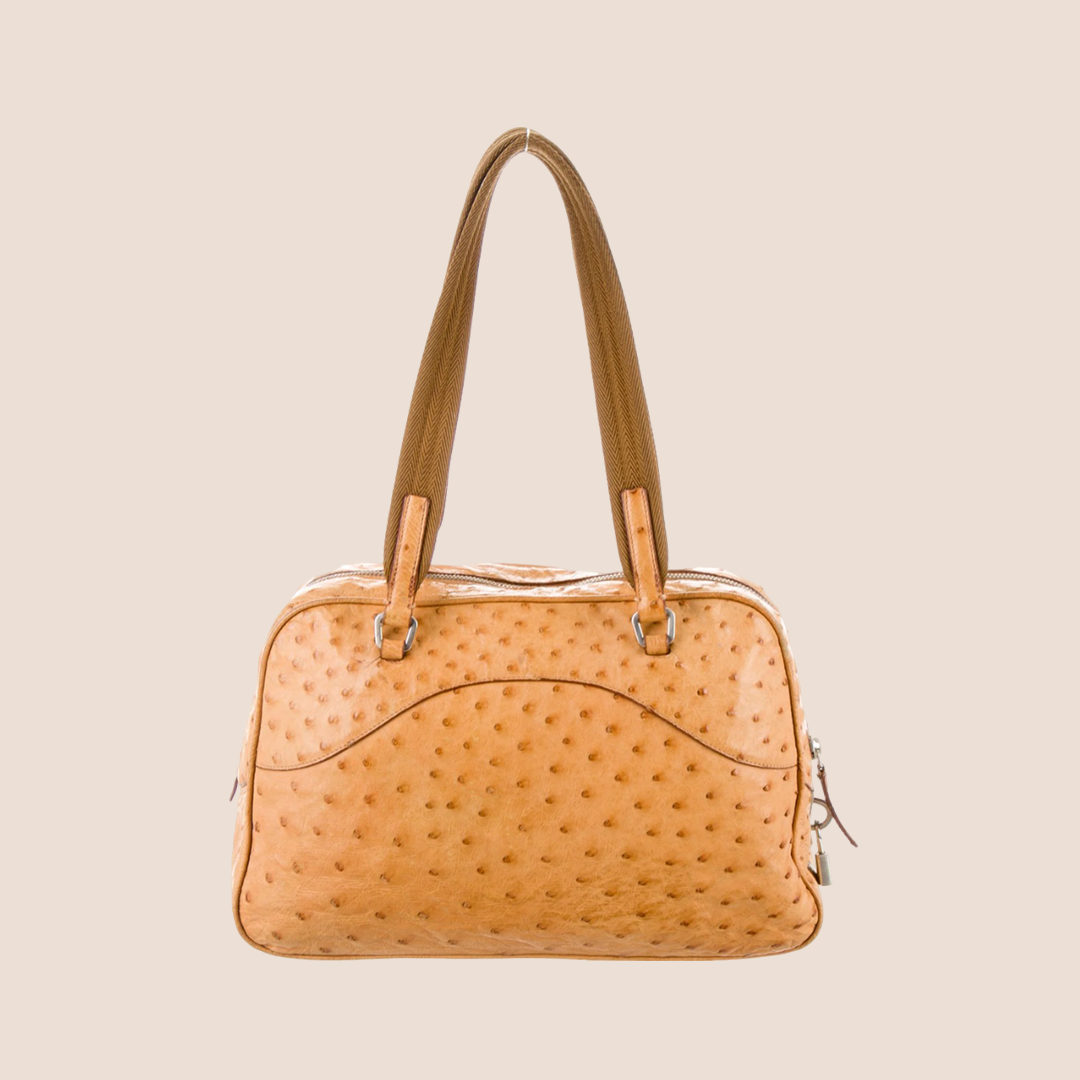 PRADA 2000 CARAMEL BROWN OSTRICH LEATHER BOWLING BAG