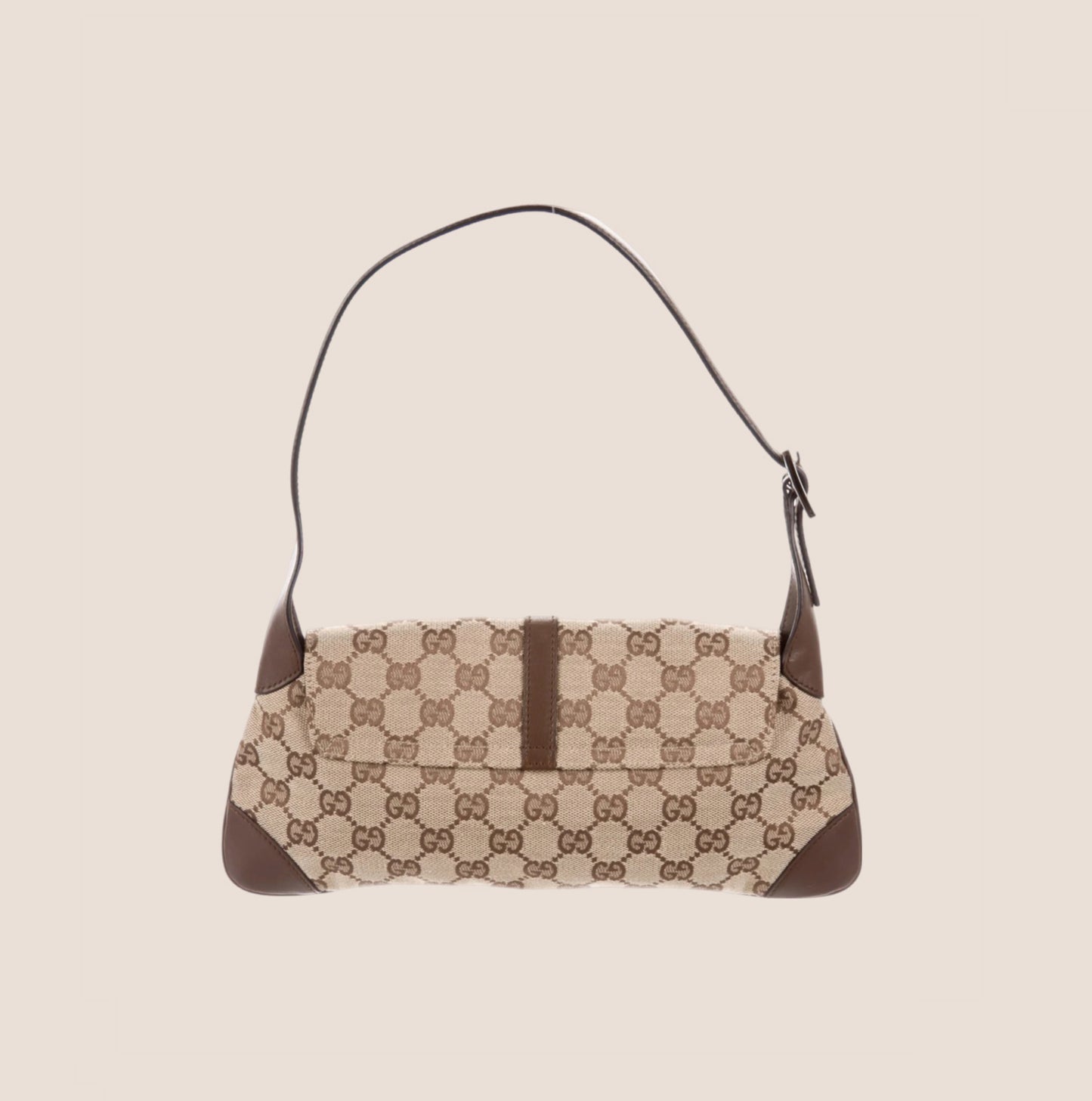 GUCCI BROWN MONOGRAM JACKIE O BAGUETTE BAG