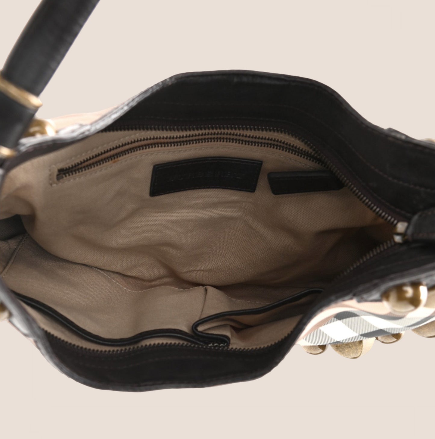 BURBERRY ALVERTON STUDDED NOVA CHECK SHOULDER BAG