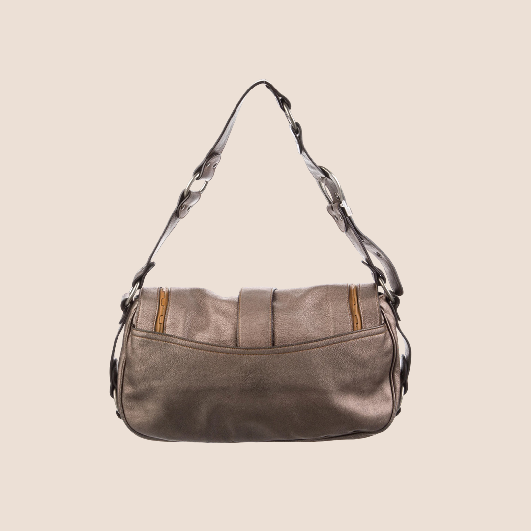 CHRISTIAN DIOR 2006 METALLIC LEATHER LARGE GAUCHO BAG