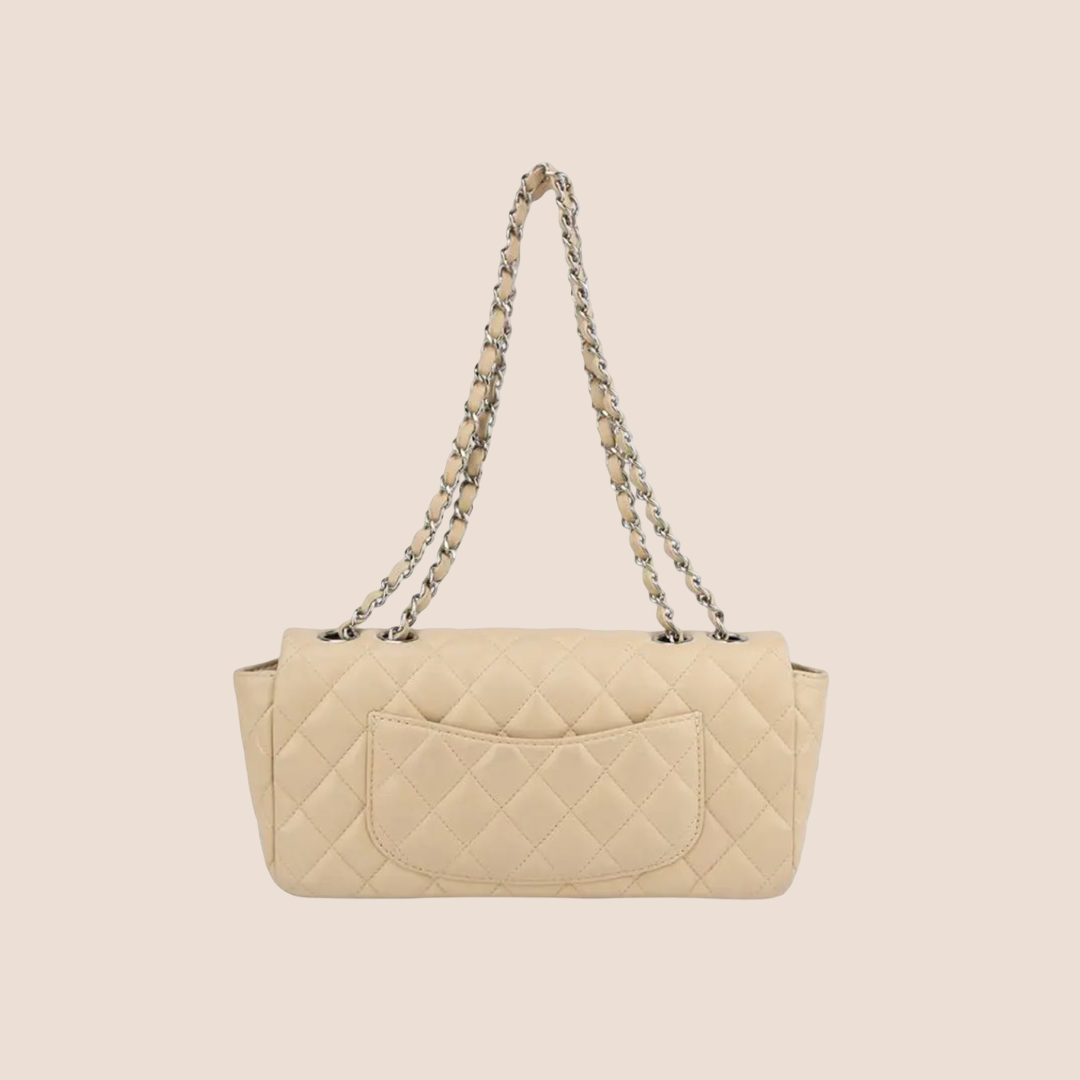 CHANEL CREAM LEATHER EAST WEST QUILTED FLAP BAG