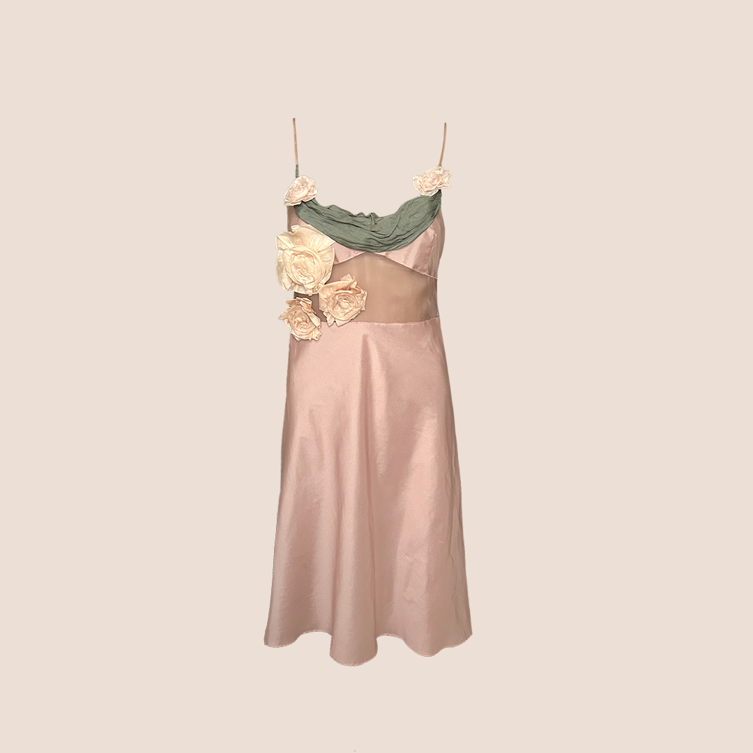 MIU MIU SPRING 2004 PINK FLORAL SILK DRESS RDB MIU MIU SPRING 2004 PINK FLORAL SILK DRESS RDB