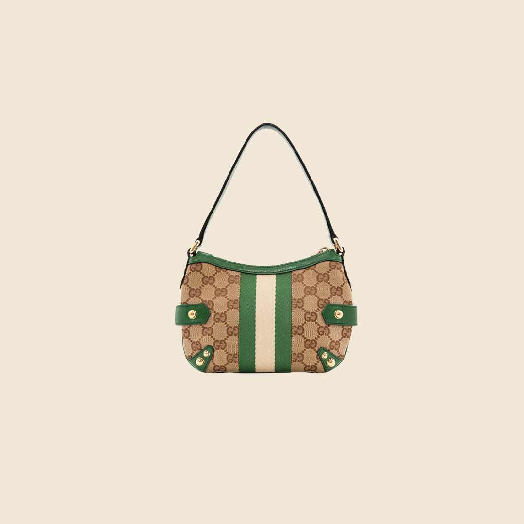2000s GUCCI GG BROWN CANVAS MINI HORSEBIT PURSE