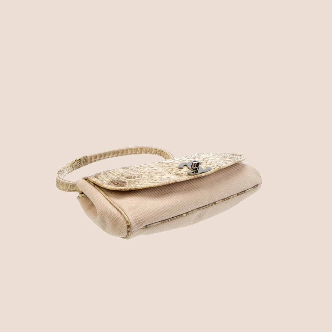 CHANEL 2003 CREAM PYTHON TRIMMED FLAP BAG
