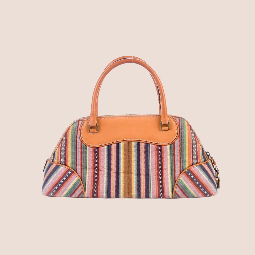 CHRISTIAN DIOR 2002 SPRING MONTAIGNE STRIPED CADILLAC TOP HANDLE BAG