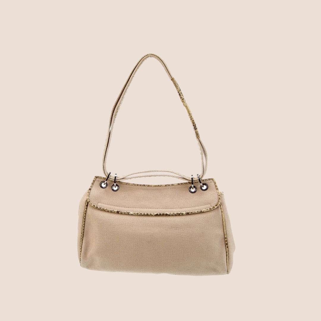 CHANEL 2003 CREAM PYTHON TRIMMED FLAP BAG