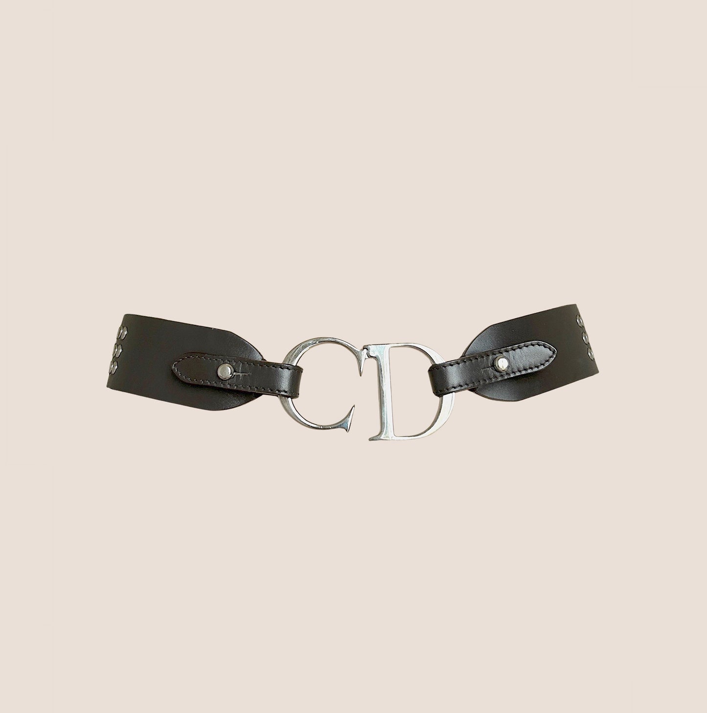 CHRISTIAN DIOR 2000 BROWN LEATHER STUDDED CD BUCKLE BELT