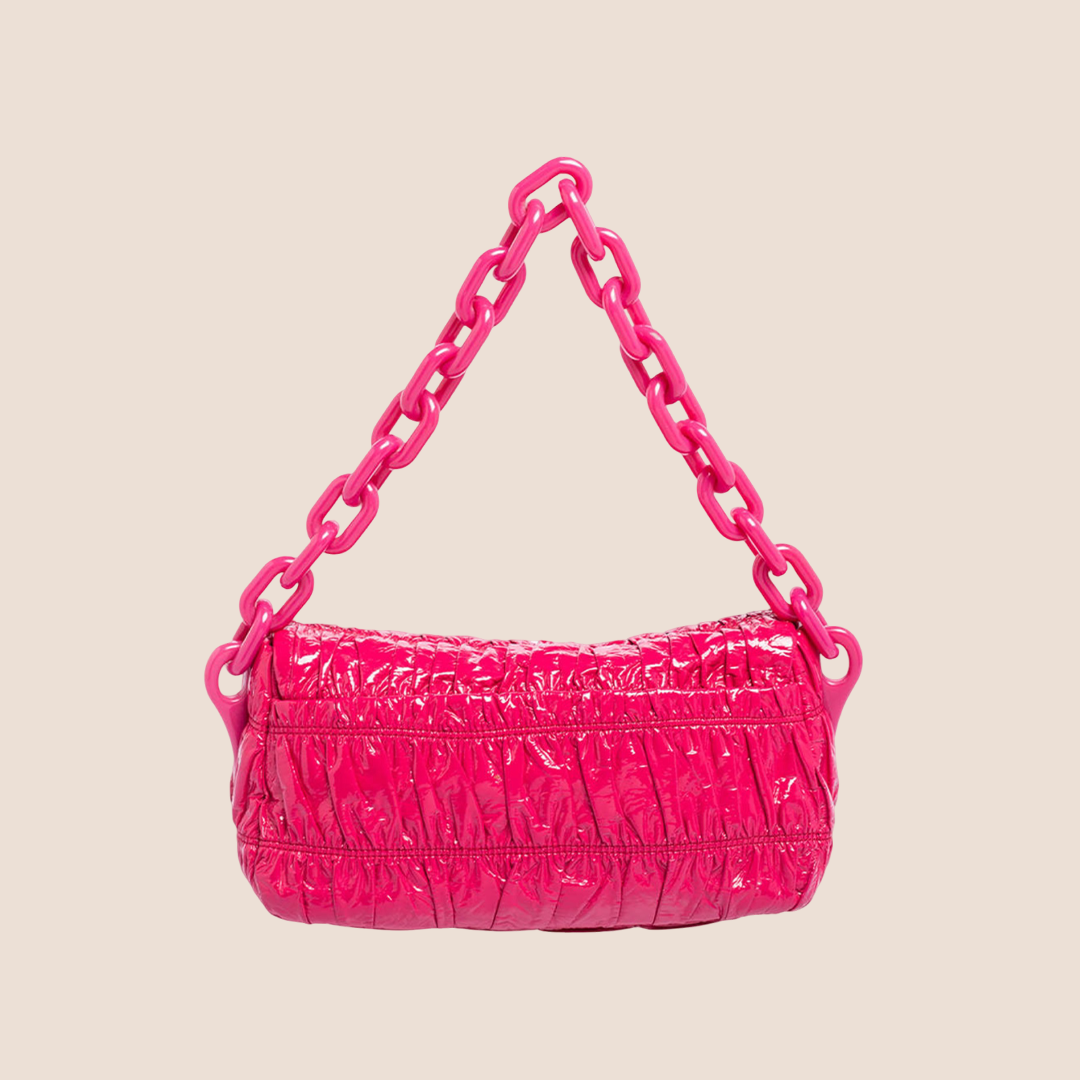 PRADA 2000 PINK PATENT LEATHER GAUFRE FLAP BAG