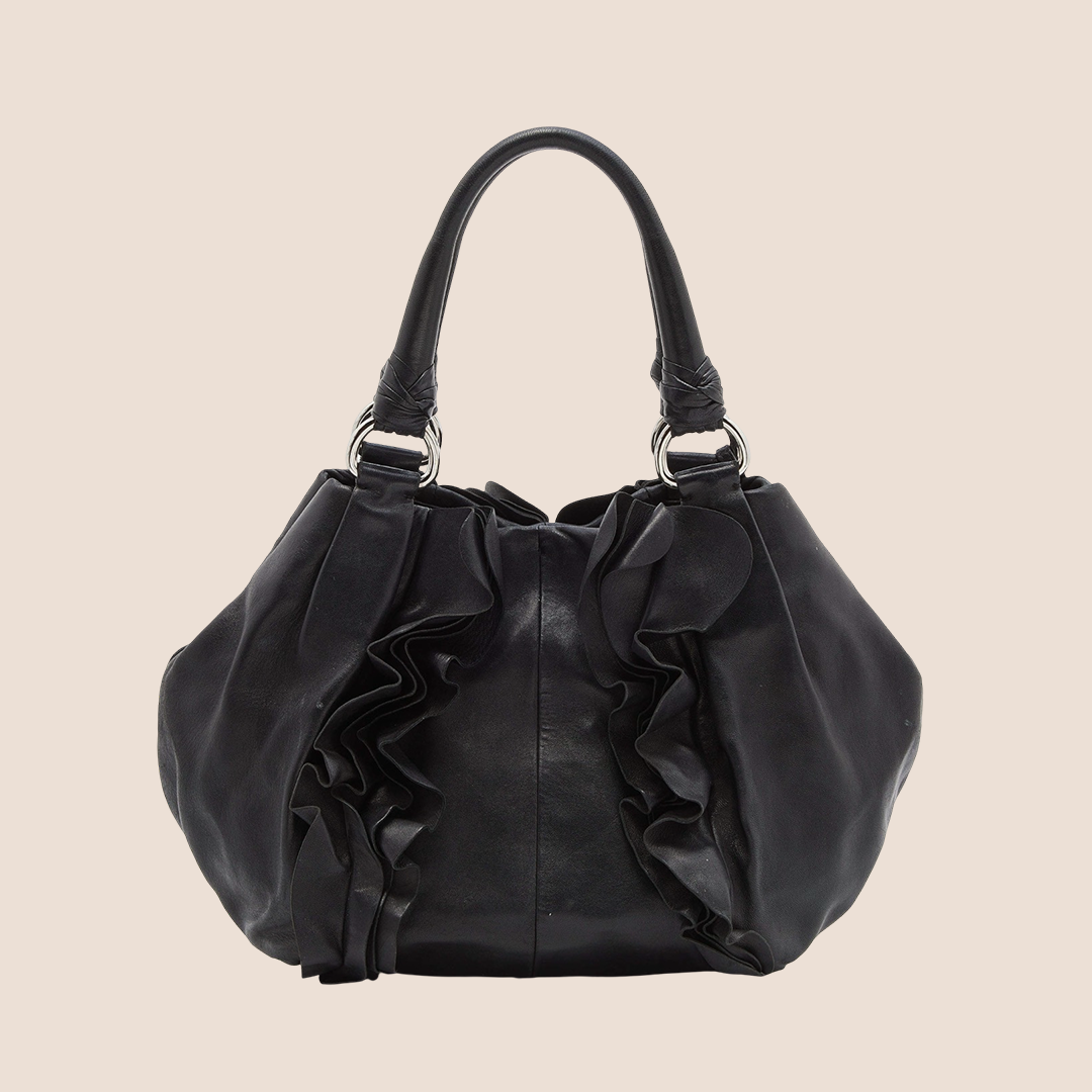 PRADA 2000 BLACK NAPPA RUFFLE MORDORE HOBO BAG