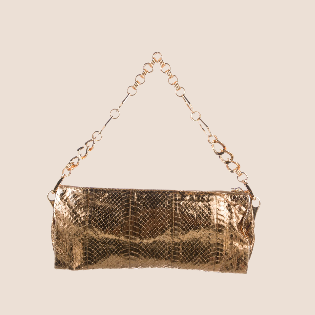 PRADA GOLD EMBOSSED PYTHON METALLIC CRYSTAL CHAIN BAG