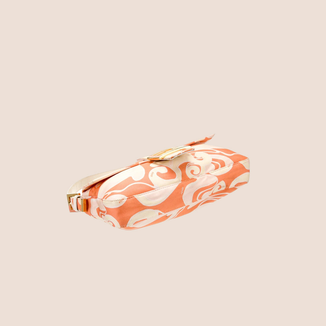 FENDI 2000s PSYCHEDELIC SWIRL ORANGE SILK BAGUETTE BAG