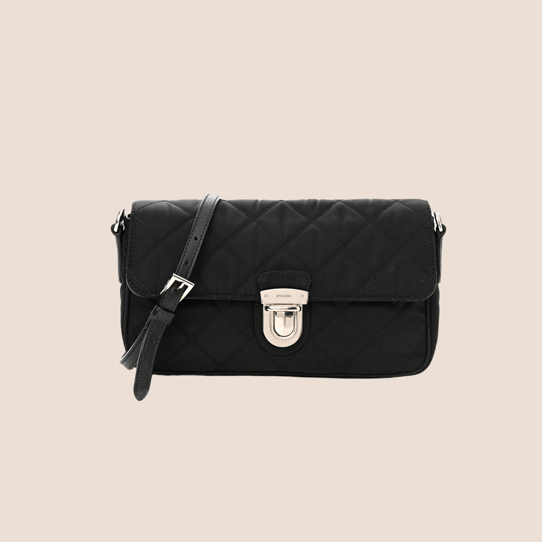 PRADA BLACK NYLON TESSUTO IMPUNTU QUILTED FLAP BAG – RDB