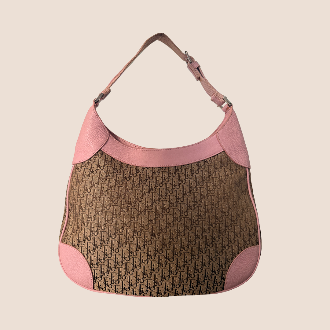 CHRISTIAN DIOR PINK & BEIGE DIORISSIMO CANVAS STREET CHIC HOBO BAG