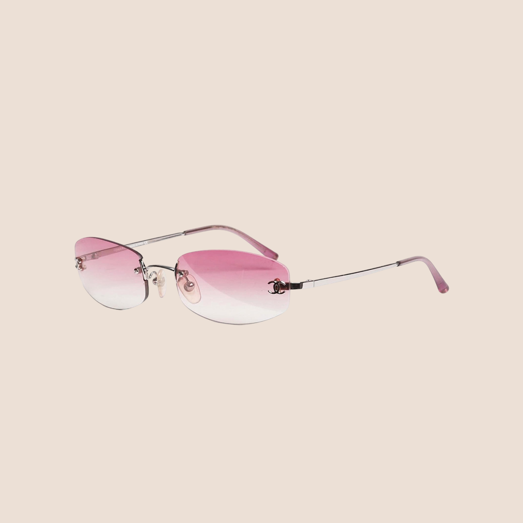 CHANEL 90s CC LOGO GRADIENT PINK RIMLESS SUNGLASSES