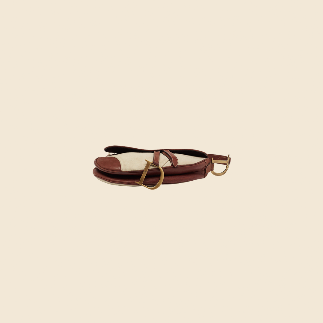 CHRISTIAN DIOR NATURAL BEIGE & BROWN SADDLE BAG