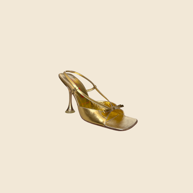 MIU MIU GOLD SQUARE TOE HEELS