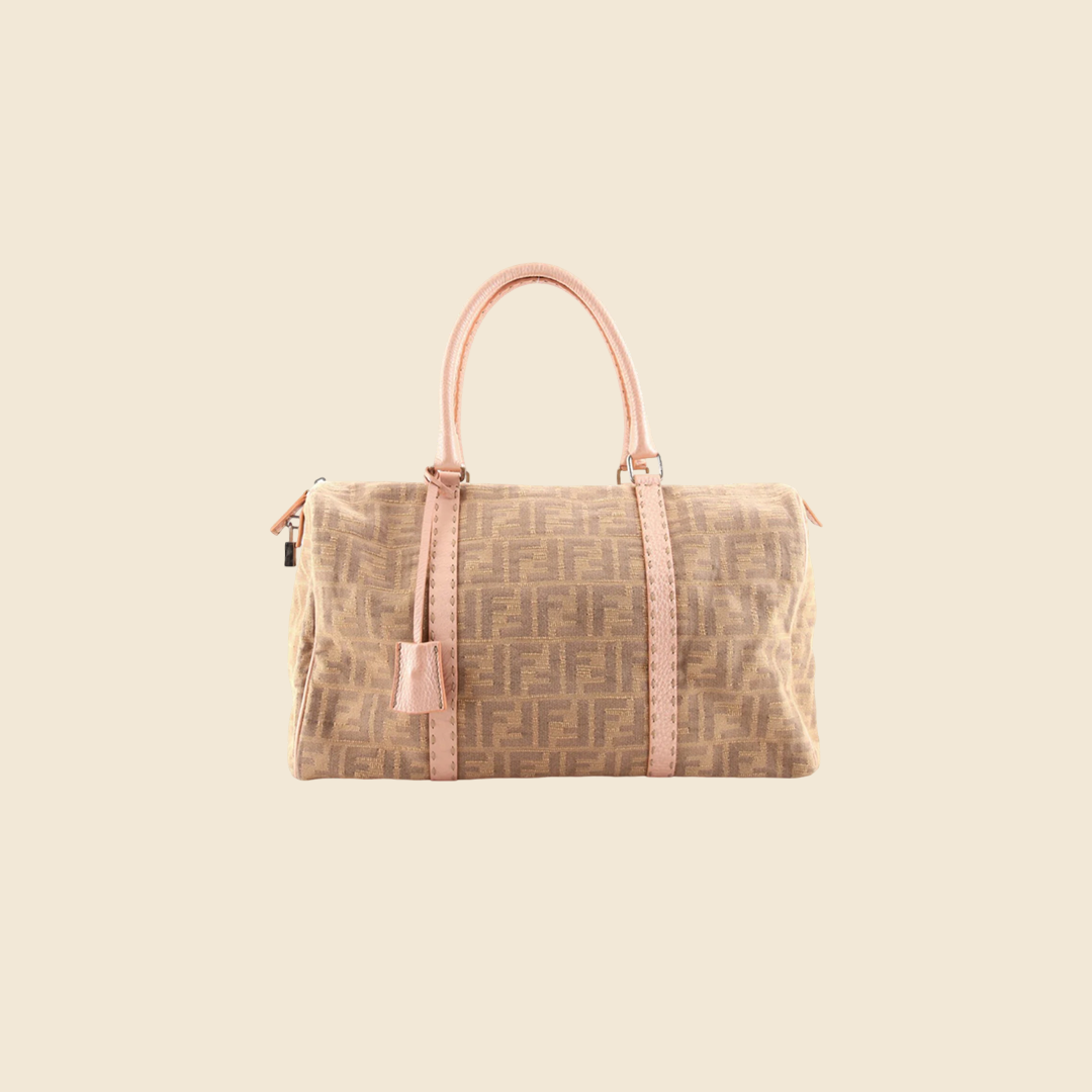 FENDI SELLERIA PINK & CREAM CANVAS BOSTON BAG – RDB