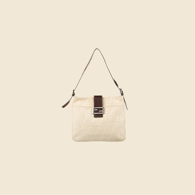 FENDI CREAM ZUCCA SHOULDER BAG