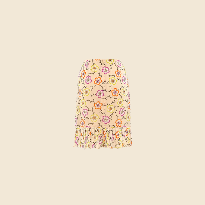 CHANEL LOGO FLORAL SILK SKIRT