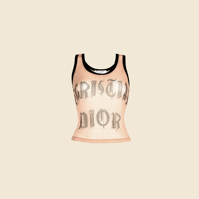 CHRISTIAN DIOR 2002 RUNWAY GOTHIC LOGO MESH TOP